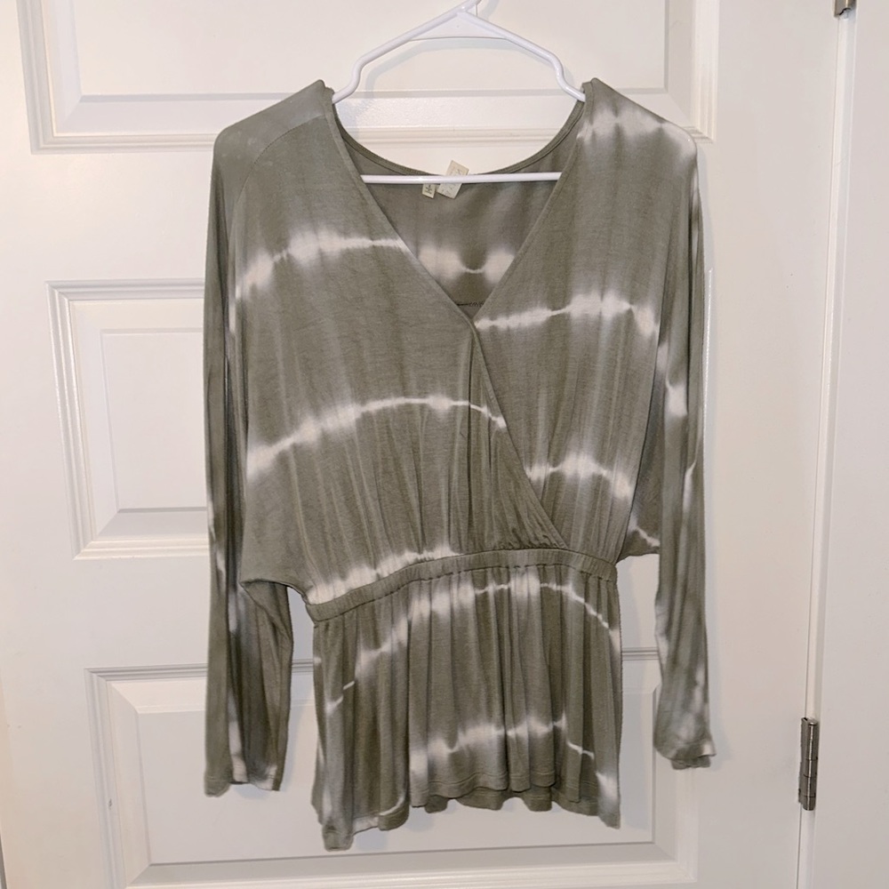 Hayden Sage Green and White Tie Dye Peplum Top